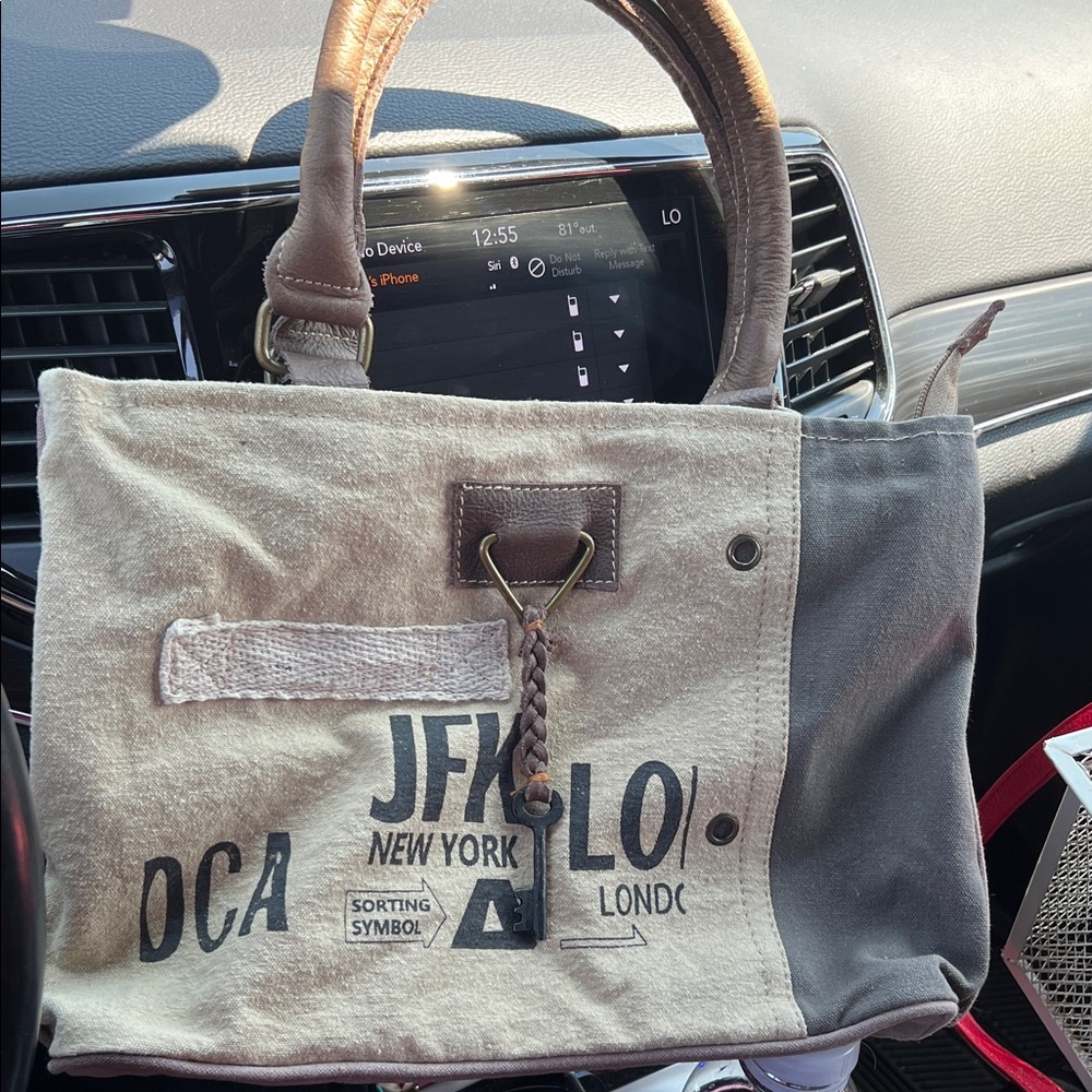 Myra Bag Beige and Charcoal Tote